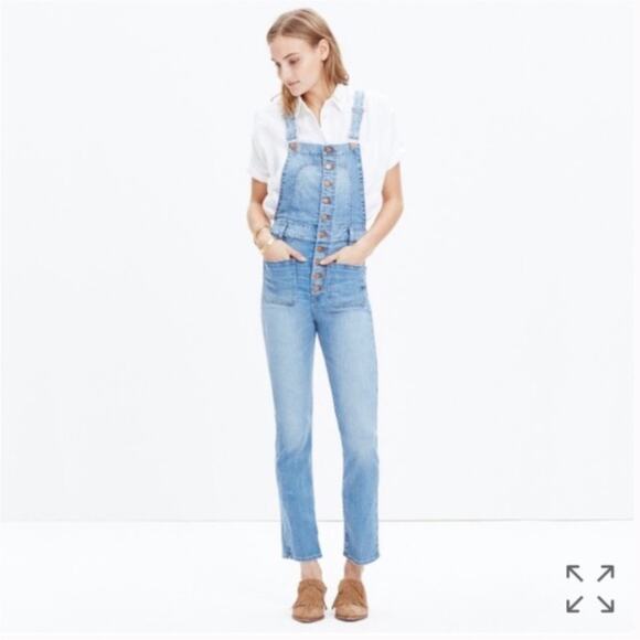Madewell Bayfront Crop Overalls E9702 Small Button Front Denim Blue Jean - Picture 1 of 14